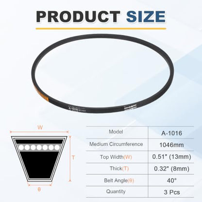 uxcell 3Pcs A-1016 Rubber V-Belt 1016mm Li x 13mm W x 8mm T Classic Wrapped - size: A-1016