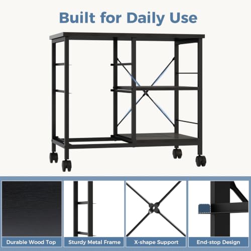 DUMOS 3 Drawer Mobile File Cabinet, Rolling Printer Stand with Storage - color: Rustic Black