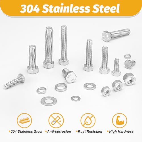 KADRICK 1240PCS Stainless Steel Hex Bolt Assortment Kit,SAE & Metric Set - size: 1240Pcs Stainless SAE & Metric HEX
