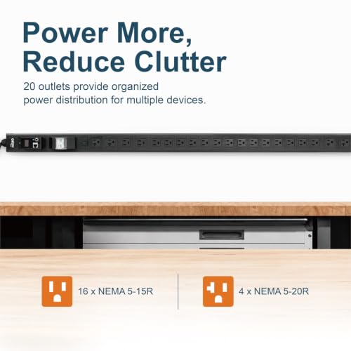 Tecmojo 20A 20-Outlet 0U Metered PDU, 5-15R/5-20R, RS485 Modbus RTU - size: 20 Outlet/5-15R+5-20R