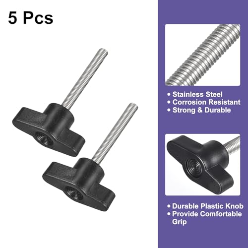 uxcell 5Pcs Clamping Screw Knob, M5 x 45mm Metric 304 Stainless Steel T Shaped Thumb Screws Handle for Quick Remove Hand Tightening Knob Replacement - size: M5 x 45mm