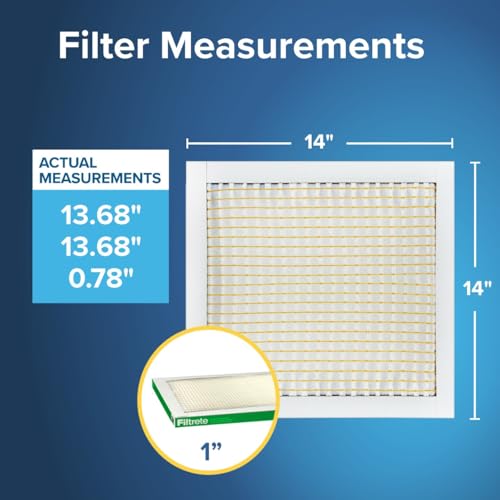 Filtrete 14x14x1 Air Filter, MERV 8, MPR 700, Dust, Pollen & Pet Dander Reduction, 3-Month AC and Furnace Filter, Easy on Air Flow, 4 HVAC Filters (Actual Size 13.688 x 13.688 x 0.78 in) - size: 14x14x1