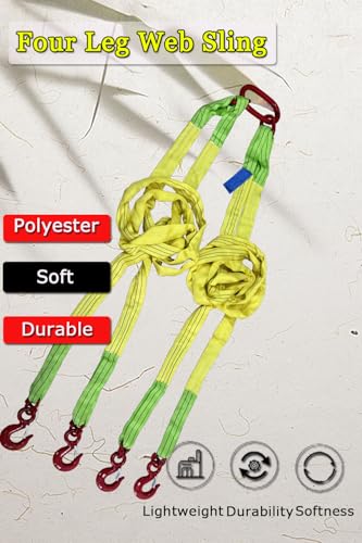Four Leg Bridle Web Sling 10ft 11023lb Web Slings Belt Type with Hook 3.0 m 5000 kg Light Weight and Flexible Capacity Steel Sling[4leg 5.0t 3m] - size: 4leg-5t-3m