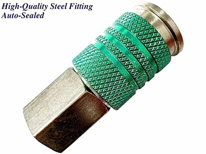 SANFU 1/4-Inch Steel Female Industrial Coupler, Auto-Locked Design, Air Hose Fittings 1/4-Inch Female Threads Quick Connector Air Coupler with Storage Case, 10-Pack(Green) - style: 10PCS Green 1/4" Female Coupler