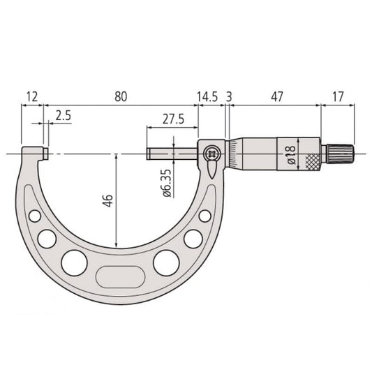 Mitutoyo 103-179 Outside Micrometer, Baked-enamel Finish, Ratchet Stop, 2-3" Range, 0.001" Graduation, +/-0.0001" Accuracy