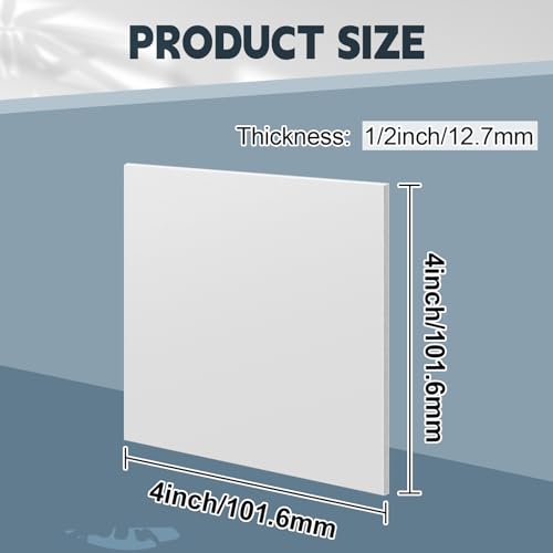 Sasylvia Hdpe Sheet, Hdpe Plastic Sheet Flexible High Density Polyethylene Cutting Board Solid Plastic Block for DIY Project Machining Home(1/2" X 4'' X 4'',White,2 Pcs)