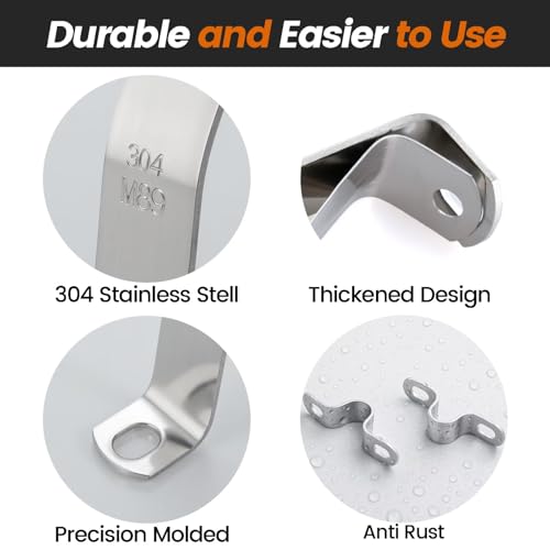 6 PCS 2 Inch, 304 Stainless Steel Thickened Pipe Clamps, Heavy-Duty Two Hole U-Bracket Conduit Clips for HVAC, Electrical, Plumbing, Secures Rigid Pipe/Tube on Wood/Metal/Concrete (50mm) - size: 2" (50mm)