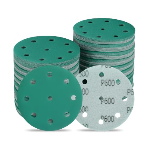 5 Inch 9 Hole Wet Dry P600 Grit Sanding Discs - 50 Pack Box - size: 600 Grit
