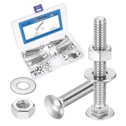 20Set 1/4"-20x2 Carriage Bolt with Hex Nut & Washer 304SS - color: Silver, size: 1/4"-20x2