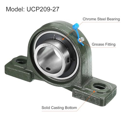 uxcell 2pcs UCP209-27 Pillow Block Bearings 1-11/16 inch Bore Self Alignment, Solid Cast Iron Base Mounted Chrome Steel Bearings - size: UCP209-27