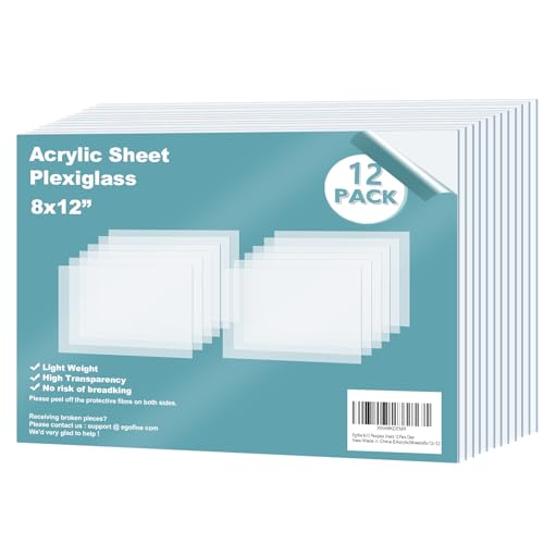 Egofine Plexiglass Sheets Acrylic Sheets 12 Pack of 8x12’’ 0.04 Thick Clear Plastic Cast Transparent Plexi Glass for Crafting Projects, Replacement Picture Frame Glass, DIY Display, Easy to Cut - color: Clear, size: 8x12"