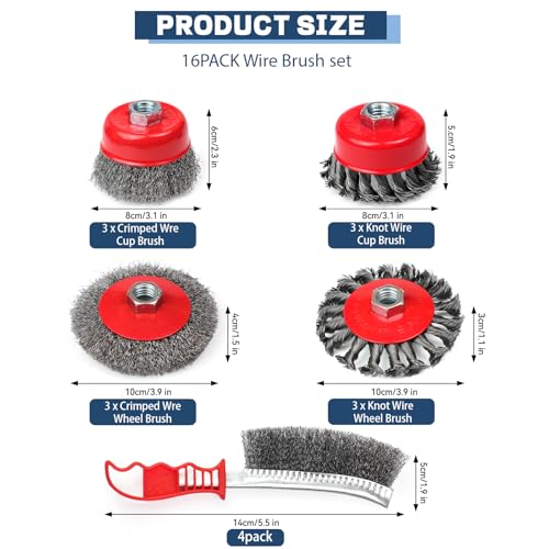 10 Pack Wire Wheel Brush for Angle Grinder & 4pcs Scratch Brushes - size: 16PCS