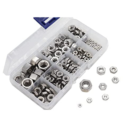 cSeao SAE Hex Nuts Assortment Kit, #2-56#4-40#6-32#8-32#10-32#10-24 1/4"-20 3/8"-16, 304 Stainless Steel Plain Finish A2-70 18-8 - size: SAE Hex Nuts Stainless Steel(300pcs)
