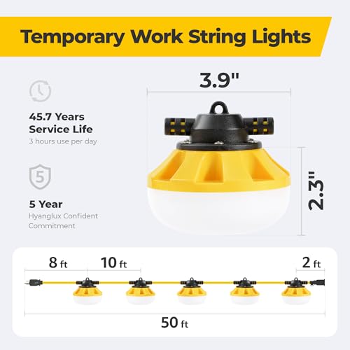 3Prong 50FT 50W LED String Lights, Temporary Construction Lighting - size: 50FT-3Prong
