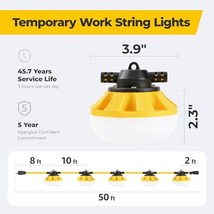 3Prong 50FT 50W LED String Lights, Temporary Construction Lighting - size: 50FT-3Prong