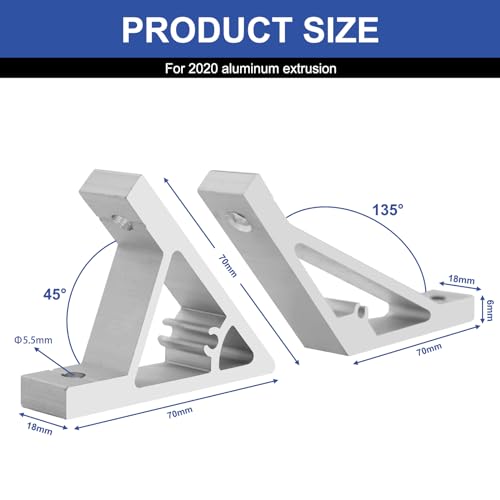 12 pcs Silver 2020 45/135 Degree Corner Bracket Connector 2020 Extrusion Hardware T-Slot V-Slot Accessories with Screws and Nuts for 2020 Extrusion Angle 3D Printer Framing Accessories - color: Silver, size: 20-Corner 45/135 Deg