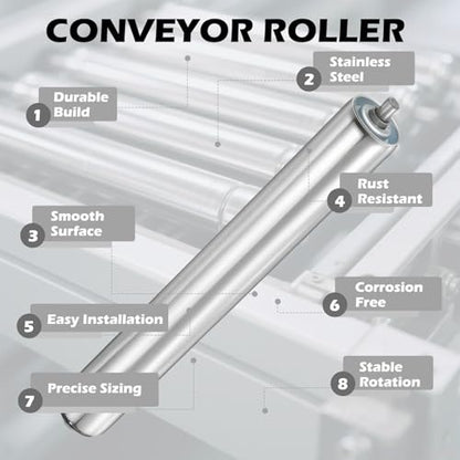 Conveyor Roller 2" Diameter 16" Length, Stainless Steel Gravity Transmission Replacement Part Galvanized End, Silver