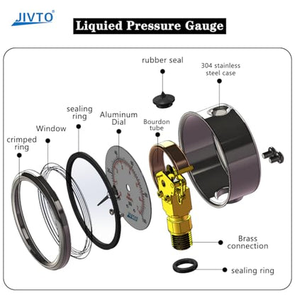 Pressure Gauge,Glycerin Liquid Filled,2" Dual Scale Dia,0-300 psi/bar/kpa,1/4" NPT Brass Connection,Lower Mount, Stainless Steel Case,for Air Compressor,Pump,Tube,Valve,Gas Air Water Oil Test - size: 0-300 psi