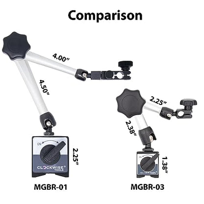 Clockwise Tools Mini Magnetic Base, MGBR-03, Magnetic Stand for Digital Dial Indicators, 88lbs Max Pull - style: MGBR-03 Mini