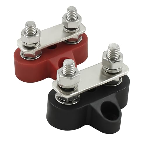 2Pcs Dual Stud Battery Junction Post, Red and Black - size: M6