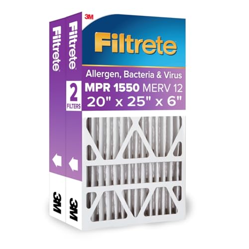 Filtrete 20x25x6 AC Furnace Air Filter, MPR 1550, MERV 12, Fits Honeywell, CERTIFIED Asthma & Allergy Friendly, Electrostatic Air Cleaning Filter, 2-Pack (Actual Size 19.75x24.25x6 in) - size: 20x25x6