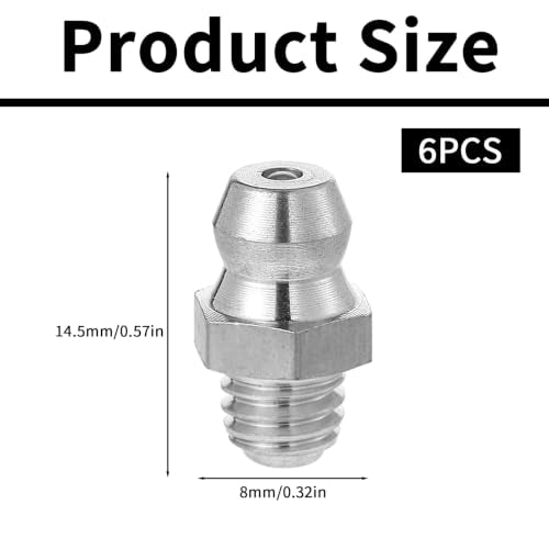 6 Pcs Stainless Steel Straight Grease Fitting, 1/4-28 Inch Thread Hydraulic Metric Grease Fittings, Heavy-Duty Stainless Greases Fitting, Portable Metric Fittings Accessories