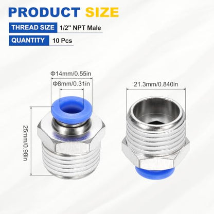 10Pcs Pneumatic Push to Connect Fitting Fit 8mm OD Tube 1/2"MNPT - color: Blue, size: 8mm OD x 1/2" NPT