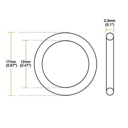 uxcell Nitrile Rubber O-Rings 17mm OD 12mm ID 2.5mm Width, Metric Sealing Gasket for Automotive Machine Plumbing, Pack of 20 - size: 12x17x2.5mm