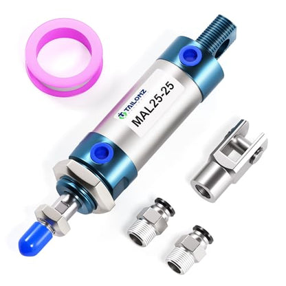 TAILONZ PNEUMATIC 25mm Bore 25mm Stroke Air Cylinder Double Action with Y Connector and 2Pcs 6mm Fitting MAL25x25 - size: 25mm Bore 25mm Stroke