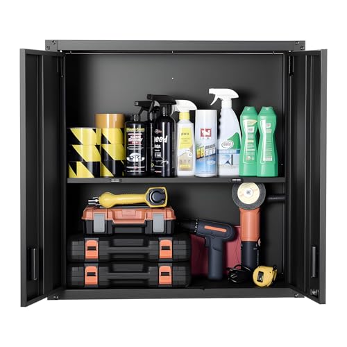 VEVOR Metal Wall Cabinet, 30W x 12.2D x 30H Inch, Steel Floating Hanging Storage Cabinet with Locking Doors and Adjustable Shelf for Garage, Basement, Kitchen, Warehouse Assembly Required, Black - size: Foldable 30" Without Open Grid
