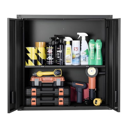 VEVOR Metal Wall Cabinet, 30W x 12.2D x 30H Inch, Steel Floating Hanging Storage Cabinet with Locking Doors and Adjustable Shelf for Garage, Basement, Kitchen, Warehouse Assembly Required, Black - size: Foldable 30" Without Open Grid