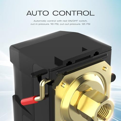 Air Compressor Pressure Switch, cnaodun 90-125 PSI 26A Air Compressor Switch 1/4 NPT Thread Single Port Pressure Switch for Air Pressure Regulator Switch - style: 1-Port 26A 90-125 PSI