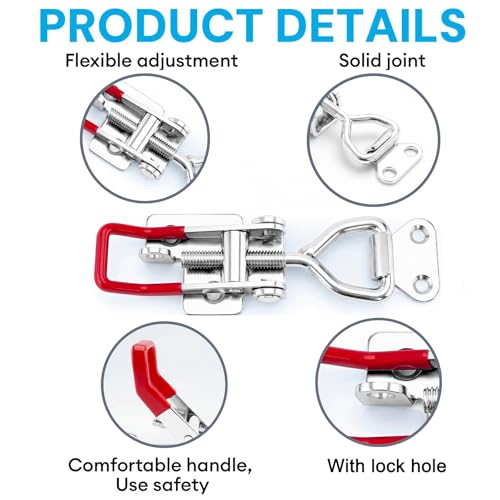 6 Pack Toggle Latch Clamp 4001P, 304 Stainless Steel Adjustable Toggle Latch, 309Lbs Holding Capacity,Quick Release Pull Latch with Screw,for Lid Jig, Smoker Door, Tool Box, Case Trunk（w/Padlock Hole) - style: 4001-with padlock