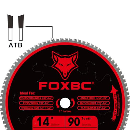 FOXBC 14 Inch Stainless Steel Metal Cutting Saw Blade 90 Tooth for Evolution 14 Inch Metal Saw and Other Low RPM saws, Cermet Carbide Up to 5X Longer Life - size: Stainless Steel