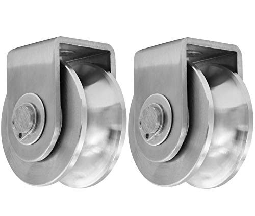 2Pack Pulley Block U Type Single Wheel Pulley Block Duplex Bearing 304 Stainless Steel Smooth Loading 880lb/400Kg for Material Handling and Moving - size: 54mm U type*2