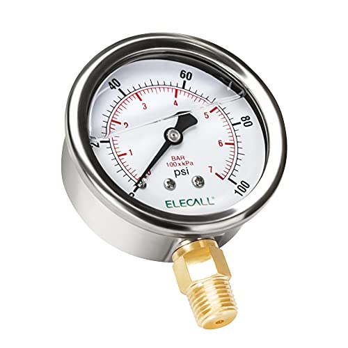 100psi Silicone Oil Filled Pressure Gauge for Water Oil Air Pressure Test in Pool Pump Sand Filter Air Compressor Water System, 2-1/2" Stainless Steel Case, Lower Mount 1/4" NPT - size: 0-100 Psi, style: Lower Mount