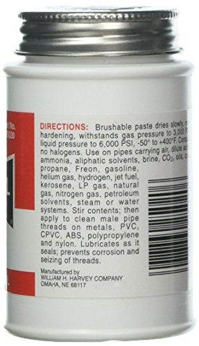 Oatey 025020 Multi-Purpose Pipe Thread Compound, 4 oz, Brush top Plastic Jar, Yellow, Liquid Paste