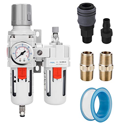 NANPU 3/8" NPT Air Filter Regulator Lubricator Combo, Water Separator - size: 3/8" NPT, style: Semi-Auto Drain