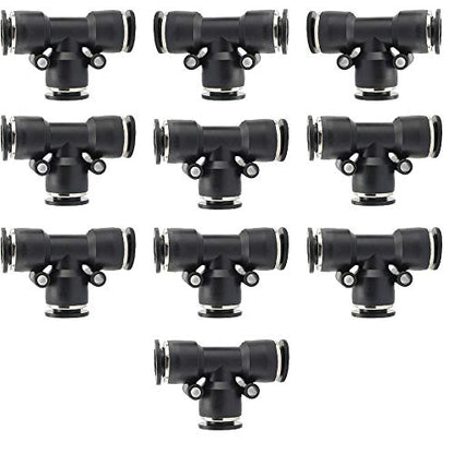 10PCS Pneumatic Union Tee Push to Connect Fittings, PBT Plastic T Shape 1/4" x 1/4" Tube OD Quick Connector for Home Garage Air Brake Air Bag - size: 1/4" x 1/4"