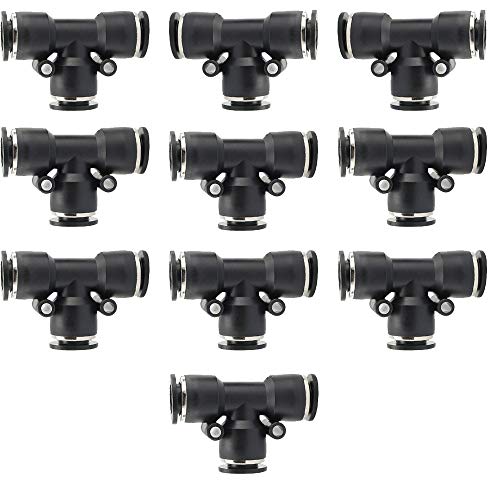 10PCS Pneumatic Union Tee Push to Connect Fittings, PBT Plastic T Shape 1/4" x 1/4" Tube OD Quick Connector for Home Garage Air Brake Air Bag - size: 1/4" x 1/4"