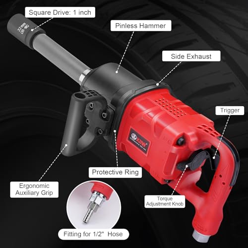 XIIW 1 Inch Air Impact Wrench, Up to 4000 ft-lbs High Reverse Torque - size: 1 Inch | 4000 ft-lbs w/9" Extended Anvil