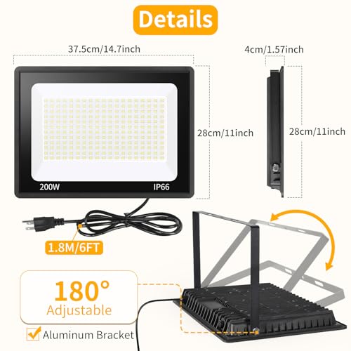200W LED Flood Light Outdoor, 24000LM Exterior Security Lights, 2 Pack