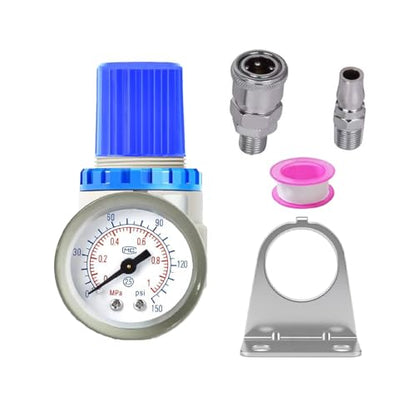 Air Compressor Pressure Regulator Kit,1/4 Inch NPT Mini Air Pressure Regulator with 0-150 PSI Gauge and Bracket for Compressed Air System Air Drying System (Blue)