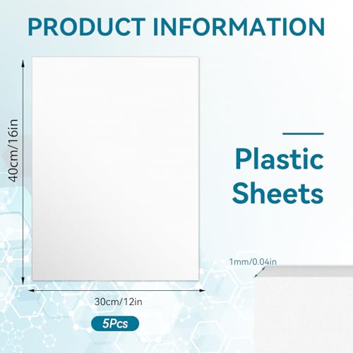 5 Pack White Plastic Sheets 12x16x0.04 in Flexible High Tensile Plastic Sheets Hard Plastic Panel for DIY Materials Handicrafts Home Decoration - size: 16x12x0.04in