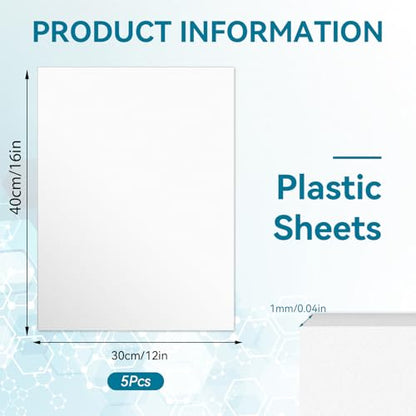 5 Pack White Plastic Sheets 12x16x0.04 in Flexible High Tensile Plastic Sheets Hard Plastic Panel for DIY Materials Handicrafts Home Decoration - size: 16x12x0.04in