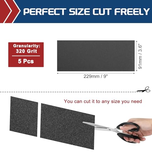 5Pcs Sand Paper 3.6x9 320Grit Silicon Carbide Sandpaper Sheets - size: 3.6 x 9 Inch (320 Grits)