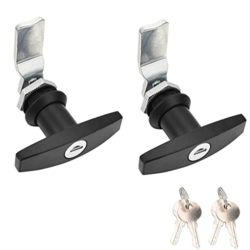 2 Packs T-Handle Door Lock, Truck Camper Trailer Locking Latch, Keyed Alike Black RV Garage Door Lock with 4 Keys for Cabinet Letter-Box Drawer, Black