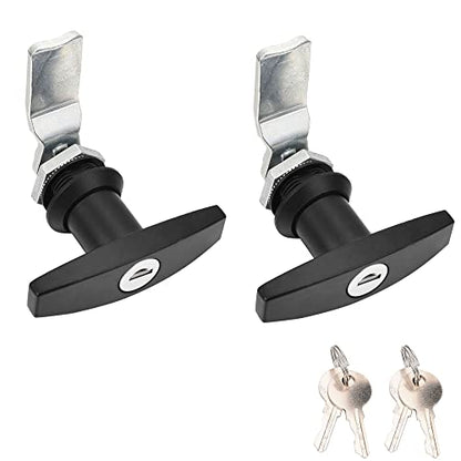 2 Packs T-Handle Door Lock, Truck Camper Trailer Locking Latch, Keyed Alike Black RV Garage Door Lock with 4 Keys for Cabinet Letter-Box Drawer, Black