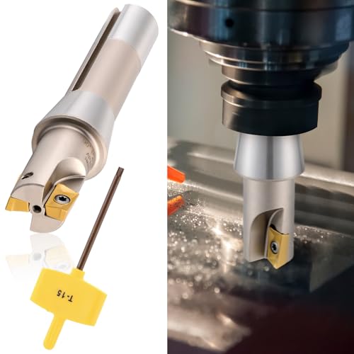Duraaamo R8 Shank Indexable End Mill 1'' Diameter by 5-27/32'' Oal 90 Degree High Speed Milling Cutter with 2 Aptk1604 Carbide Inserts Industrial Tools - color: 1'' Diameter by 5-27/32'' Oal