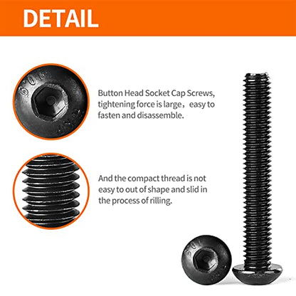 M6 x 30mm 35mm 40mm 45mm 50mm Button Head Socket Cap Screws Bolts 10.9 Grade Alloy Steel Metric Machine, Black Oxide Finish, Allen Hex Drive, Fully Threaded, Assortment Kit 50PCS - size: M6 x 30/35/40/45/50mm (50PCS)